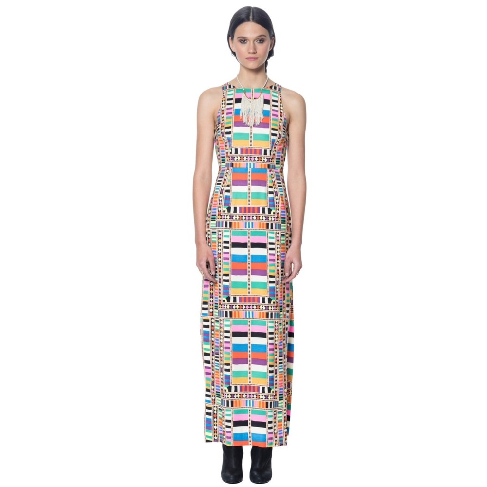 Sleeveless Multicolor Geometric Maxi Dress